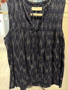 Lucky Brand Navy and White Sleeveless Tie-Front Camisole